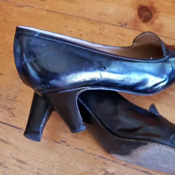 Vintage GUCCI Italy GG Logo Black Slip On Heel Shoes 36 1/2B US 6 Almond Toe - Picture 9 of 16